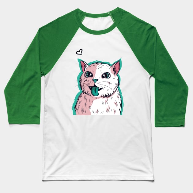 Anime Green Cat Blep Baseball T-Shirt by BakaOutfit